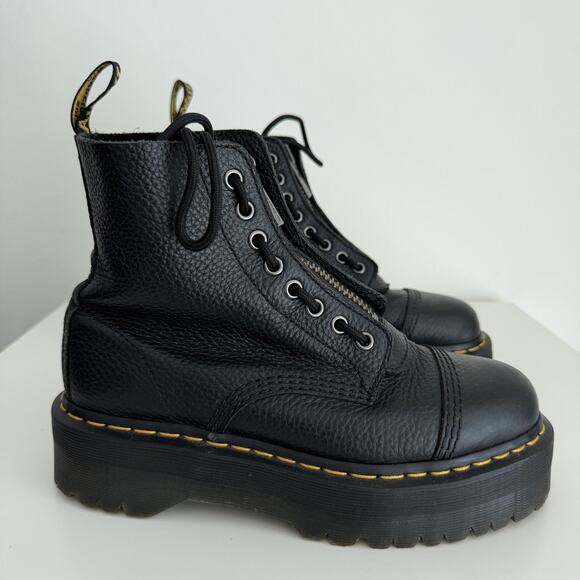 Dr. Martens Sinclair Boots Womens 9 Black Platform Zip Combat Pebbled Leather - Picture 2 of 11